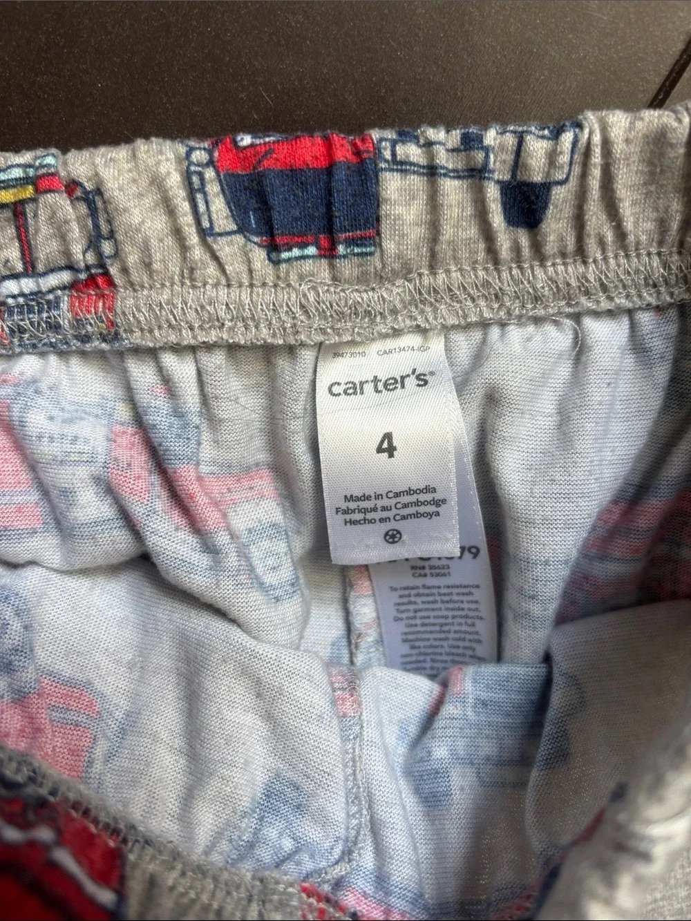 Carter's Red Firetruck Pajama Set with Gray Printed Pants